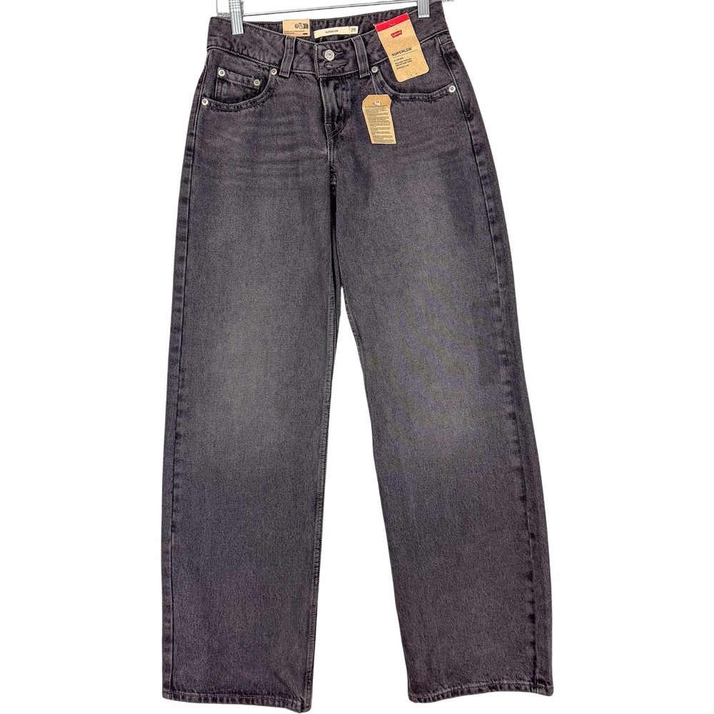 Levis Superlow Jeans Womens 25 Charcoal Wash Low Rise Relaxed Straight 26x32 NEW